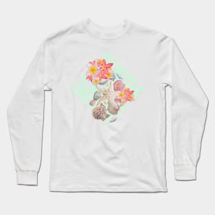 Modern tropical flowers seashells geometric design Long Sleeve T-Shirt